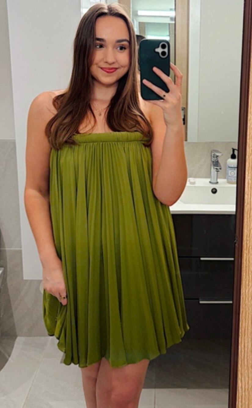 HALSTON Karrigan Pleated Mini Dress in Lime Green Size 2
